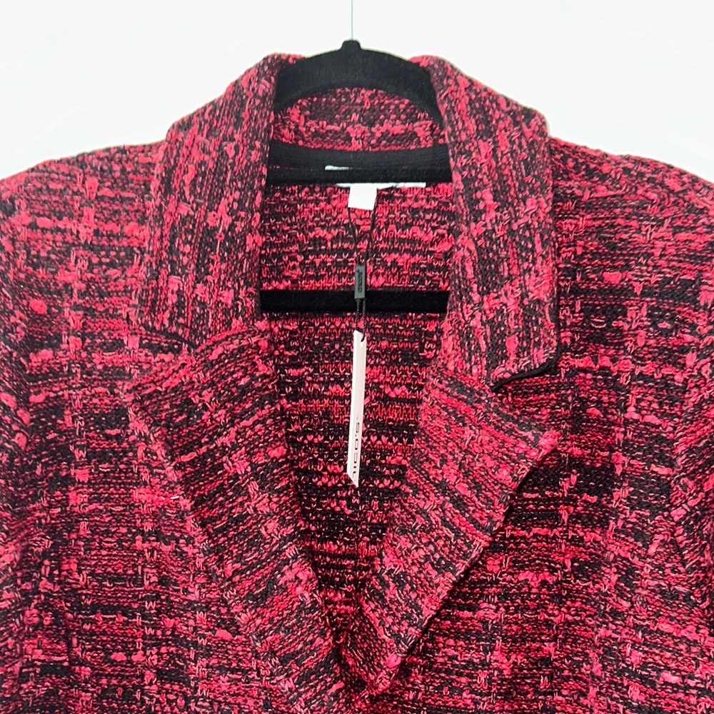 Chico's Red Allure Tweed plaid Blazer cardigan sweater - Picture 6 of 15